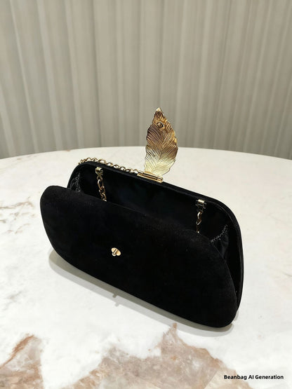 Velvet Leaf Evening Bag High Luxury Clutch Party Bag for Women Fresh Sweet Style Lock Buckle Square Shoulder Bag for Qipao