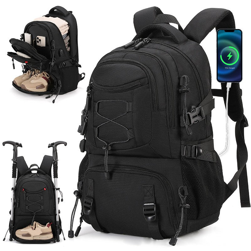 Mochila de Escalada USB com Compartimento para Sapatos, para Viagem, Laptop, Leve, para Acampamento, Caminhada, Esporte, Coleção, Escola