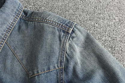Autumn New American Retro Heavyweight Double Pocket Denim Cargo Shirt Men's Simple 100% Cotton Washed Casual Blouses Thin Jacket