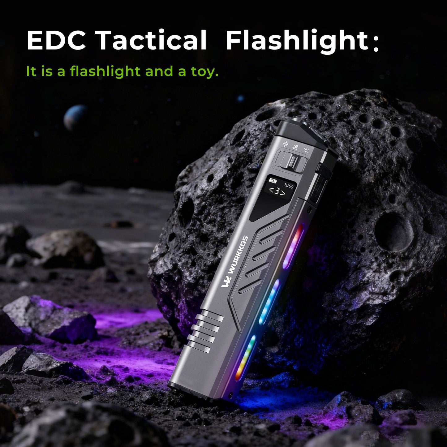 Lanterna Tática WURKKOS TD11 3000LM Inovadora Lanterna LED Portátil Multifuncional com Bateria Integrada Luz Portátil