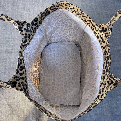 Korean Fashion Leopard Pattern Shoulder Bag Trendy Letter Embroidery Tote Bags Women Canvas Large Capacity Handbag Shopping Bags