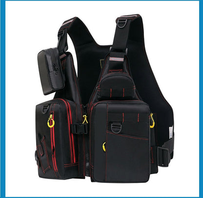 Colete salva-vidas multifuncional para pesca ao ar livre, essencial para a segurança. Vários bolsos para armazenamento, materiais flutuantes