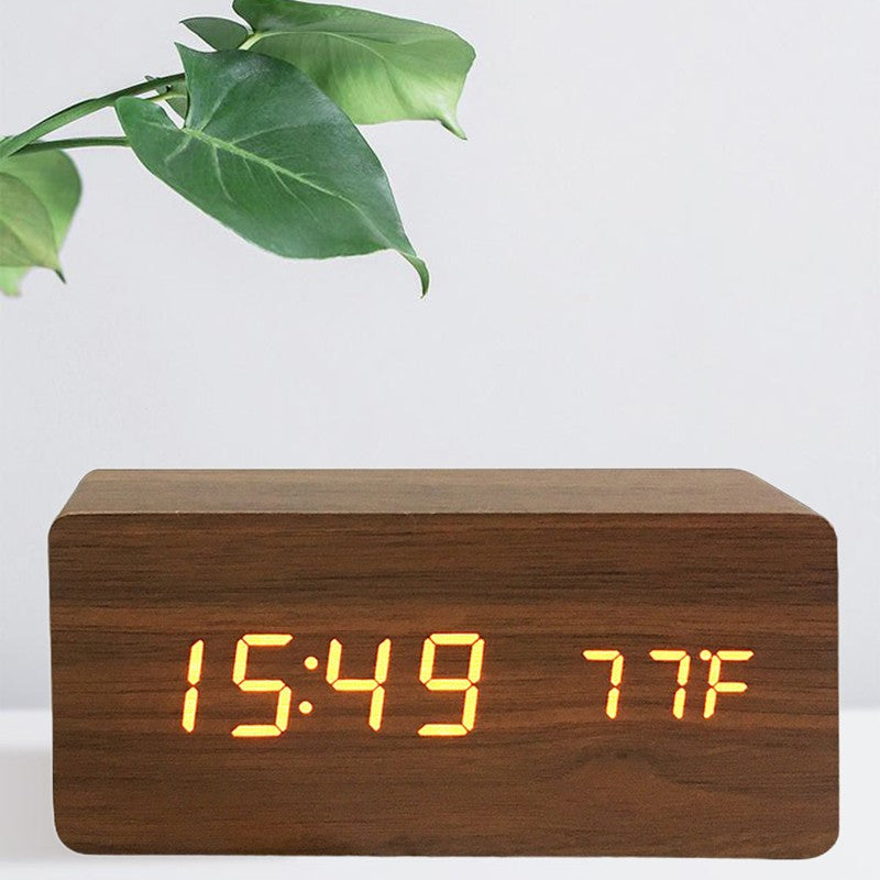 Wooden Digital Alarm Clock, LED Alarm Clock with Temperature Desk Clocks for Office,Bedside Clock