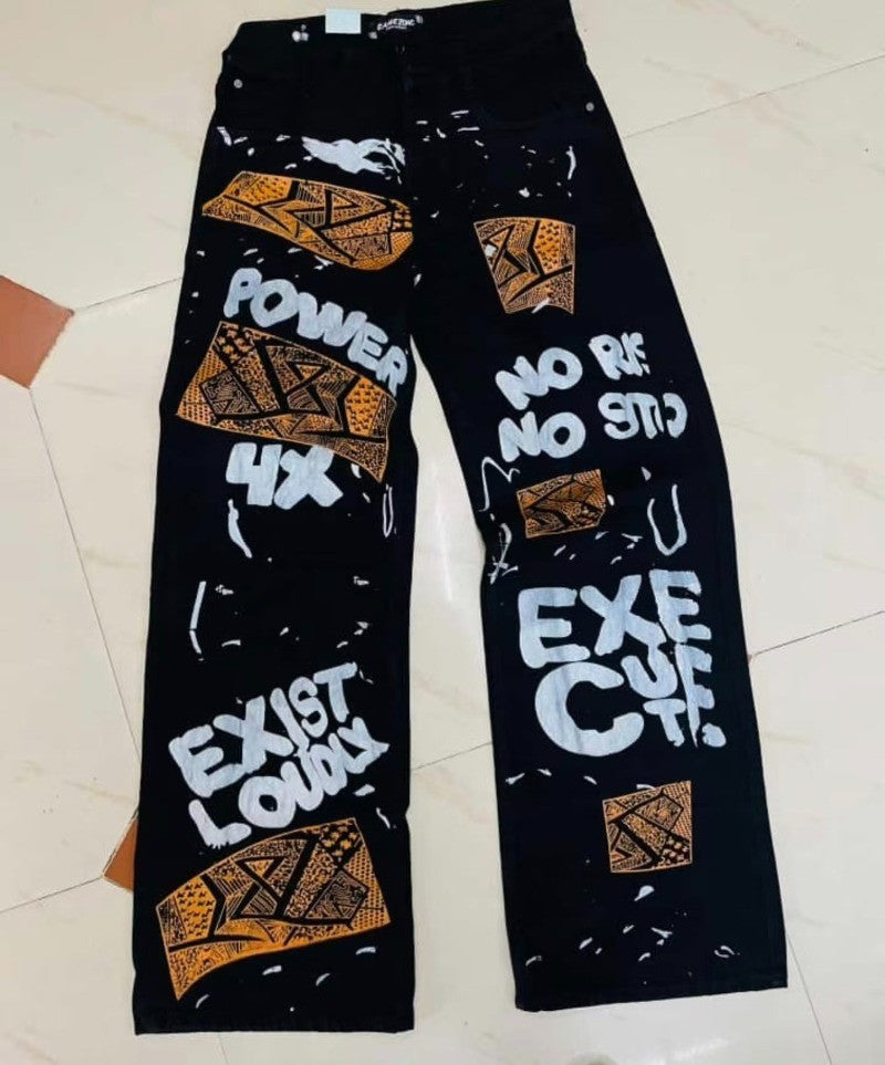 European and American fashion big pattern personality women men high waist jeans Y2K Harajuku casual jeans oversized loose pants