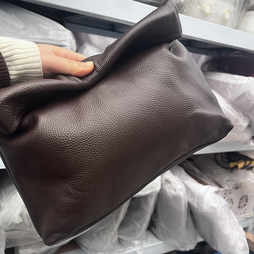 100% genuine leather Cowhide Handbag High Quality Leather Women's Foldable Designer Handbag Simple Magnet Handle Bags