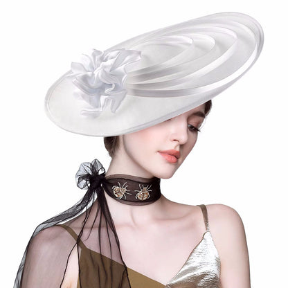 Fascinator Preto Grande com Flores Chapéu Sinamay para Igreja Chapéu Kentucky Derby Casamento Luxuoso Faixa de Cabelo Chapéu Coquetel Chá de Mulheres