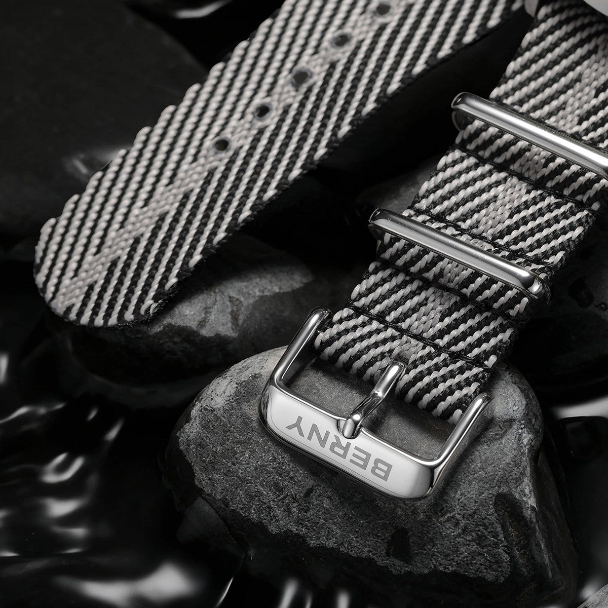 BERNY Automatic Watch Men 40mm Luminous Railway Time Dial MIYOTA 8215 Nylon Strap Sapphire 50M Waterproof Men's Mechanical Watch