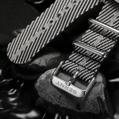 BERNY Automatic Watch Men 40mm Luminous Railway Time Dial MIYOTA 8215 Nylon Strap Sapphire 50M Waterproof Men's Mechanical Watch