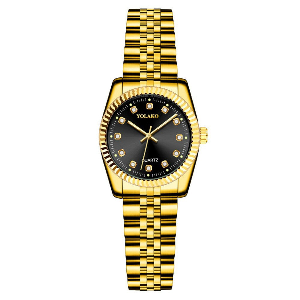 Watches for Women Simple Casual Student Fashion Quartz Diamond-Encrusted Steel Band Calendar Gold Set Men's Watch Couple
