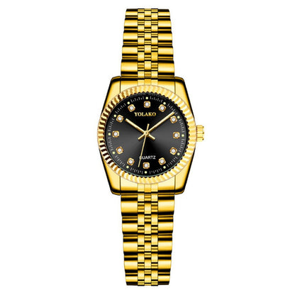 Watches for Women Simple Casual Student Fashion Quartz Diamond-Encrusted Steel Band Calendar Gold Set Men's Watch Couple