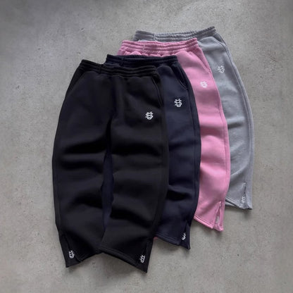 Calça de Moletom Outono com Cordão e Zíper Cor Sólida Casual High Street Hip-Hop Rap Street Estilo Y2K Cintura Alta