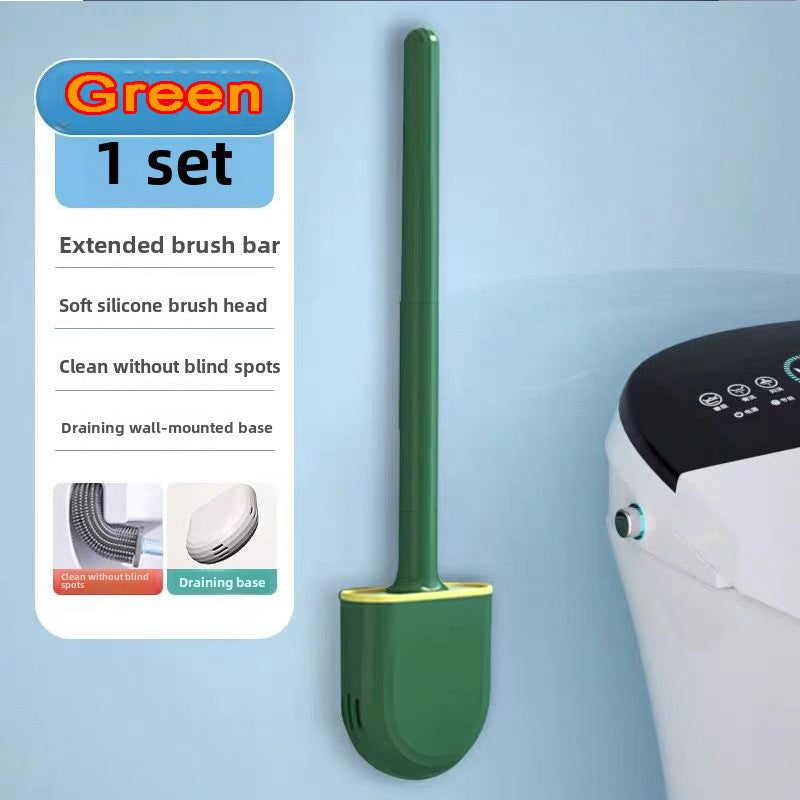 Wall-Mounted Silicone Toilet Brush Set-Easy-Install, Long-Handle,No Dead Corners,Efficient Cleaning,Portable Design with Holder