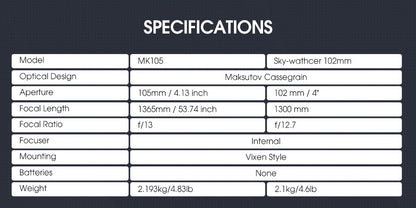 Telescópio Svbony MK105 OTA Portátil Design para Observações Lunares e Planetárias e Fotografia Maksutov Cassegrain MK105