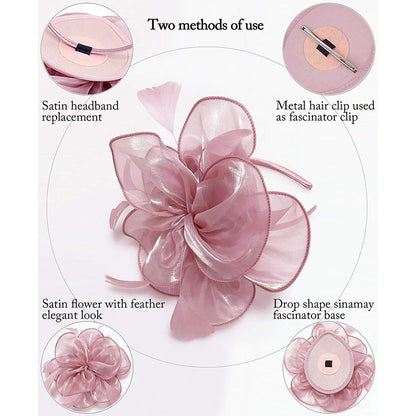 Novo Chapéu Fascinator de Organza Feminino com Flor de Pena Kentucky Derby Cocar Chapéu Pillbox para Casamento Chá da Tarde Acessórios de Cabelo com Clipe