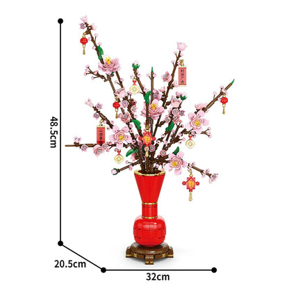 City Creativity Flower Bouquet Peach Blossom Narcissus Bonsai Potted Plant Building Blocks Model New year Home Decoration 2025