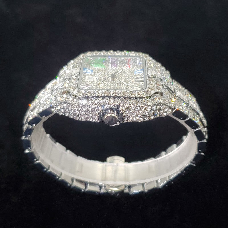 2025 New Luxury Diamond Watch Men Fashion Iced Out Square Colorful Number Watches Hip Hop Bling Jewelry Reloj Hombre for Party