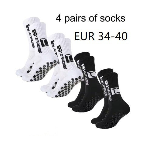 4 pares de meias de futebol coladas TC de cano médio novas para treinamento e competição esportiva, meias antiderrapantes e respiráveis