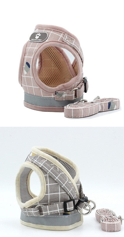 Colete Respirável de Nylon para Cães, Arnês Ajustável e Conjunto de Coleira para Cães Pequenos e Gatos, Coleira Refletiva para Filhotes
