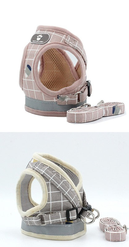 Colete Respirável de Nylon para Cães, Arnês Ajustável e Conjunto de Coleira para Cães Pequenos e Gatos, Coleira Refletiva para Filhotes