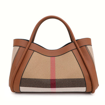 Aidrani  2025 New retro checkered women's handbag, large capacity luxury bag, canvas genuine leather bag