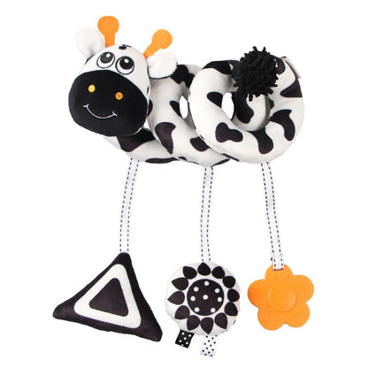 Baby Black And White Animal Hanging Toys Car Seat  Baby Spiral Activity Hanging Toys Plush Zoon Music BB Squeaker Rattles Gift