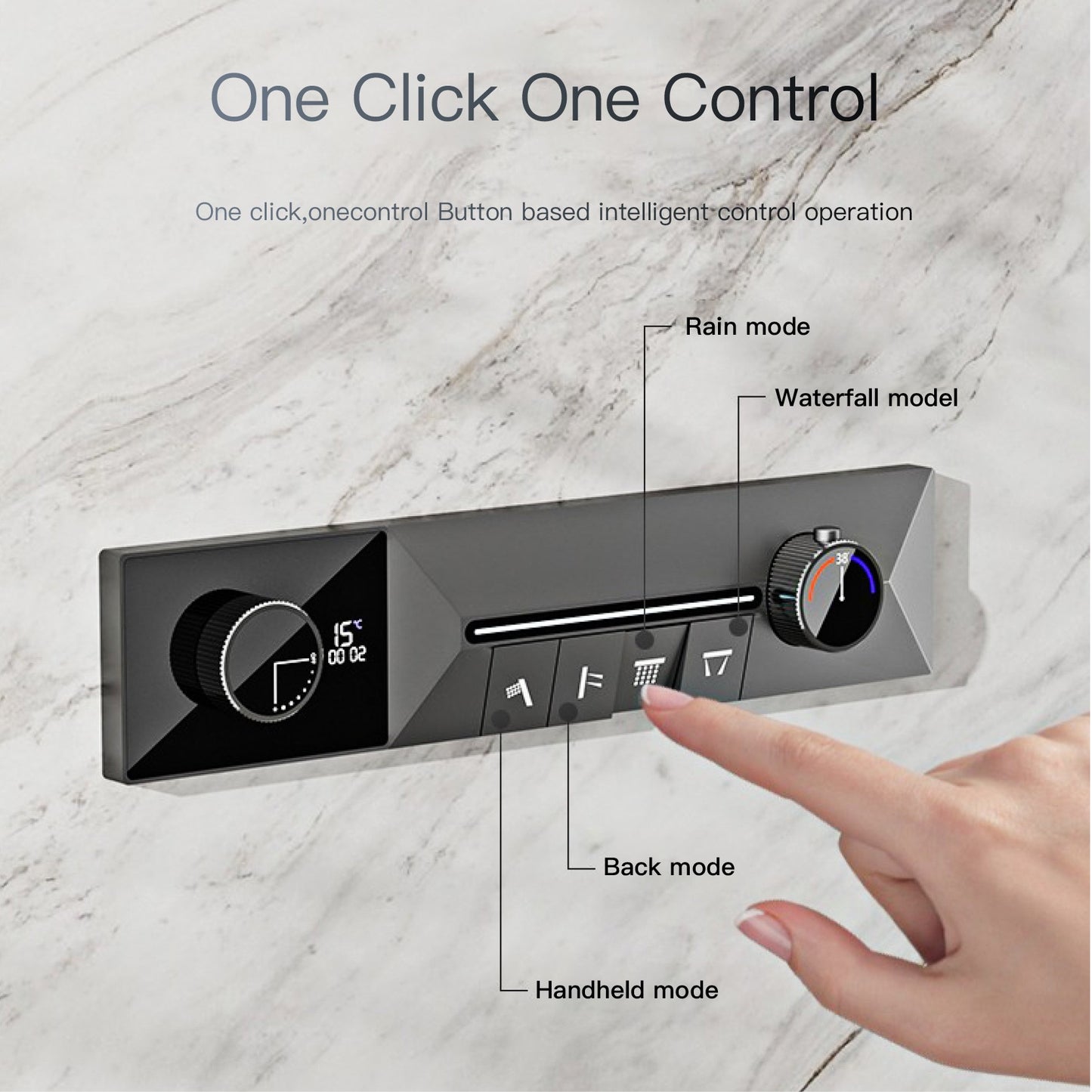 AITANA sistema de chuveiro de luxo em latão cinza arma, embutido no teto, com temperatura constante e display digital LED, torneira de banheiro com água quente e fria