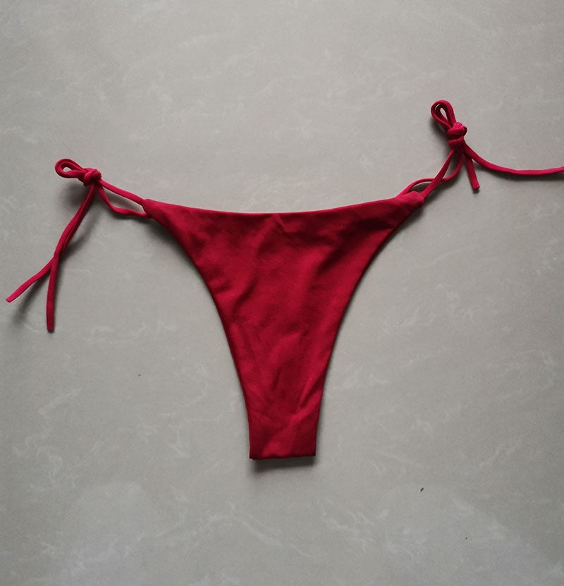 Summer Sexy Bikini set Push-up padded Bra Thong Split Swimwear Female Bandage Bathing Suit Adjustable Lacing Swimsuit Solid