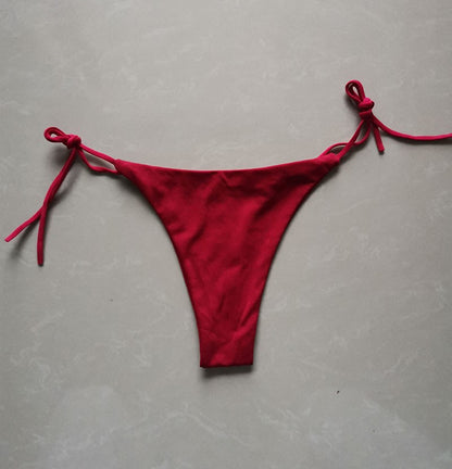 Summer Sexy Bikini set Push-up padded Bra Thong Split Swimwear Female Bandage Bathing Suit Adjustable Lacing Swimsuit Solid