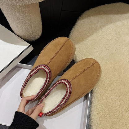 Snow Boots for Women 2024 Winter New Cashmere Warm Platform Without Heel-covered Hair Half Slipper Cotton Shoes for Women Q426