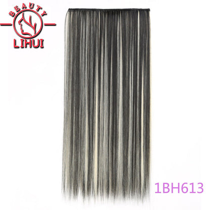 Extensões de cabelo sintéticas com clipe, longas e lisas, com 5 clipes em uma única peça, extensões de cabelo multicoloridas LIHUI