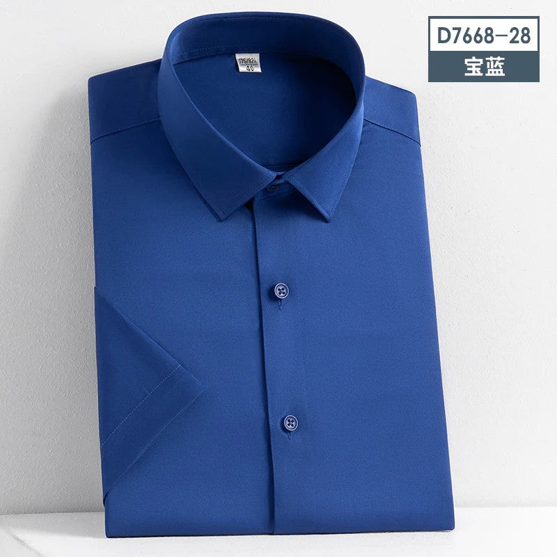 Stretch Anti-Wrinkle Smooth Men's Shirts Short Sleeves Dress Shirts For Men Slim Fit Camisa Social Business Blouse White Shirt