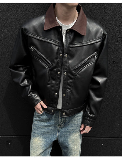 Mens Leather Jacket Biker Jacket PU Leather 2025 New Windproof Stand Collar Single Breasted Short Coat Slim Fit Mens Jacket