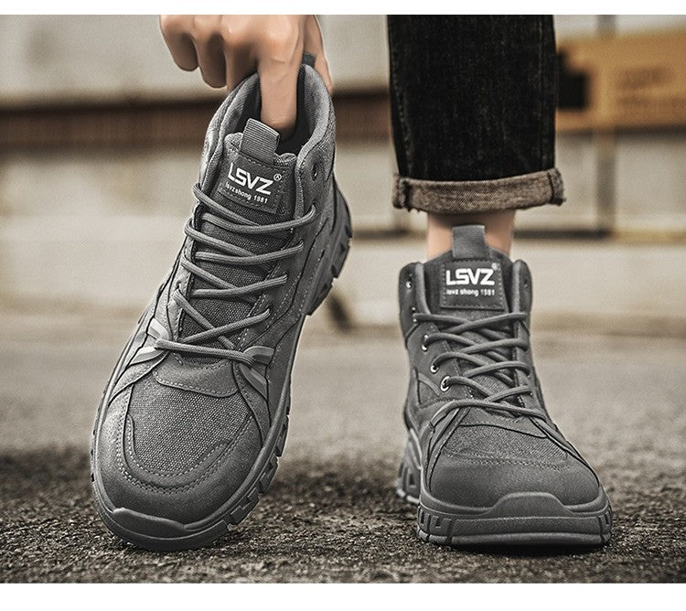 2025 new men's retro high top work boots, anti slip and durable hiking shoes, comfortable tactical desert outdoor men's shoes