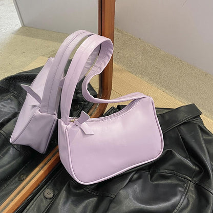 New Retro Soft PU Leather Women Shoulder Underarm Bags Casual Solid Color Small Top-Handle Handbags Ladies Fashion Shoulder Bags