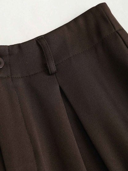 Women's Elegant Jacquard Pleating Wide-Leg Pants Office/Commuting Solid Color Loose Casual Suit Pants, Autumn/Winter