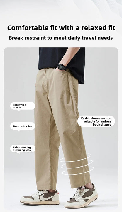Calça Masculina Casual Cleanfit Estilo Americano para Esportes ao Ar Livre Nove Pontas Solta em Tela Confortável Elegante e Sofisticada