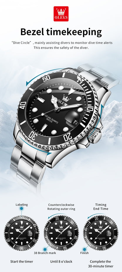 OLEVS Men's Watches Trend Luxury Fine Steel Strap Big Date Original Brand Quartz Wristwatch for Man Waterproof Luminous 5885 New