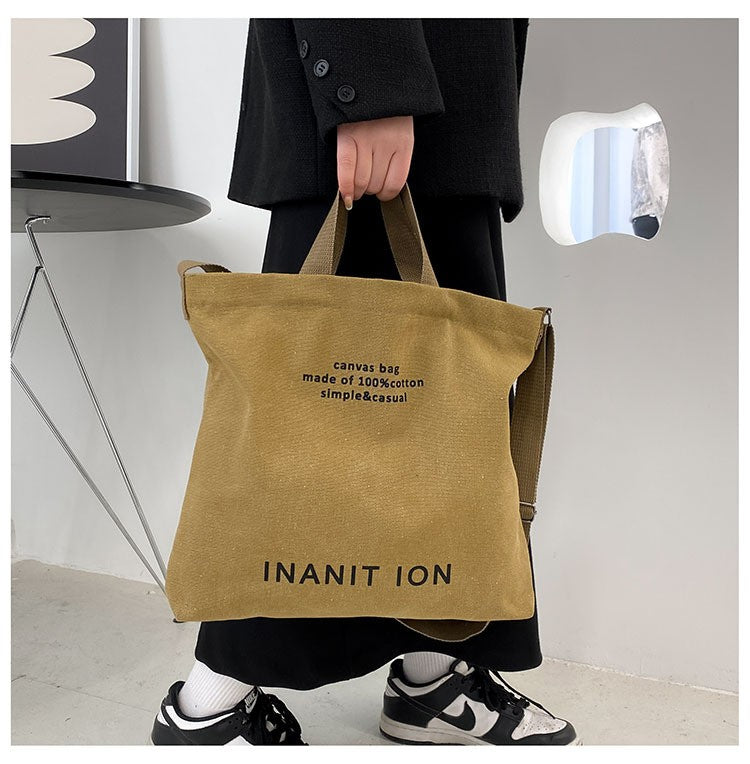 Japanese Canvas Men's and Women's Simple Cross-body Bag Wash Canvas Thick Handbag Large Capacity Arts Students Package Satchel