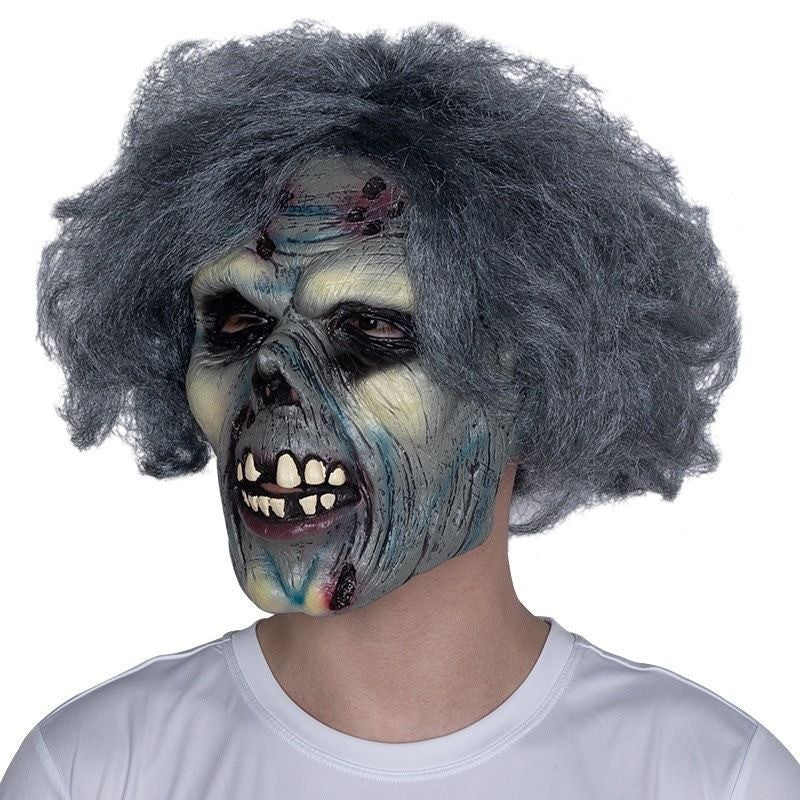 Halloween Scary Zombie Latex Mask with Grey Hair - Horror Rotten Face Prop for Haunted House, Cosplay & Party