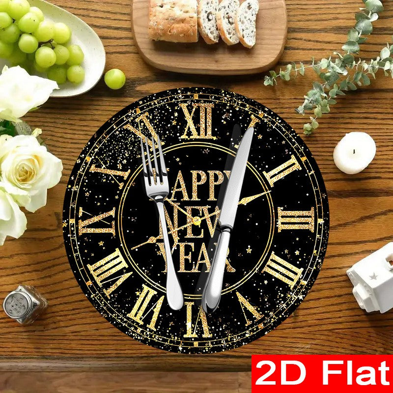 6/8pcs New Year Placemats Set Countdown Clock Pattern Polyester Table Mats Holiday Dining Happy New Year Party Festival Decorat