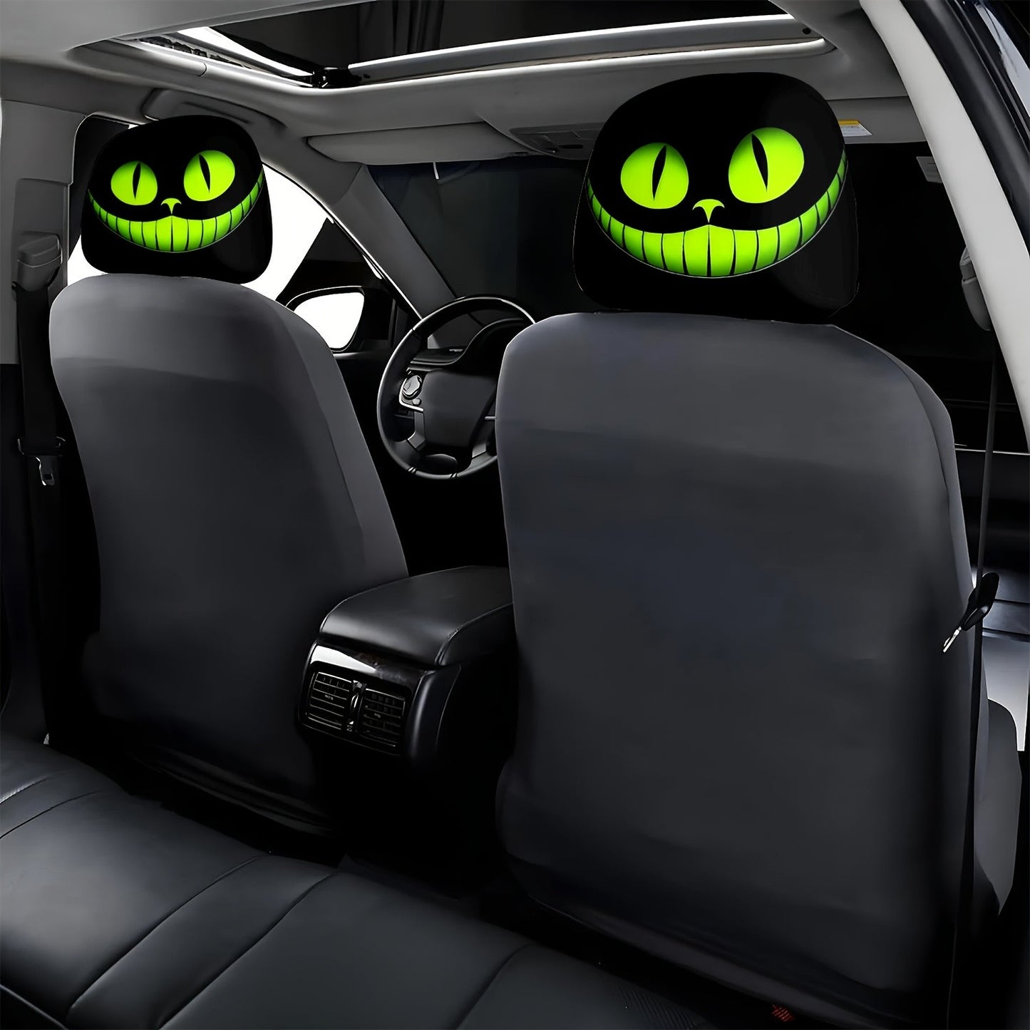 2pcs Fantasy Smile Mystical Cat Eye Universal Car Seat Headrest Covers Car Accessories Holiday Gift Decorative Protective Cover