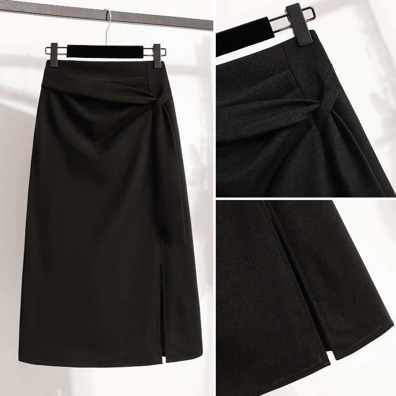 2025 Plus Size Elegant Asymmetrical Slit Skirts Autumn Winter Mid-Length A-Line Skirt Women's High Waist Oversized Suit Skirts