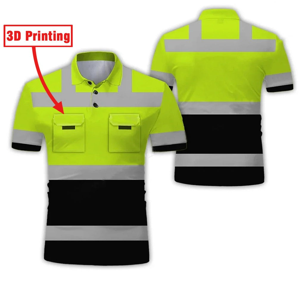 Construction Site Project Quick Dry Men's Polo Shirt Stripe 3D Printing Short Sleeve  Breathable Loose Work Clothes Wholesale