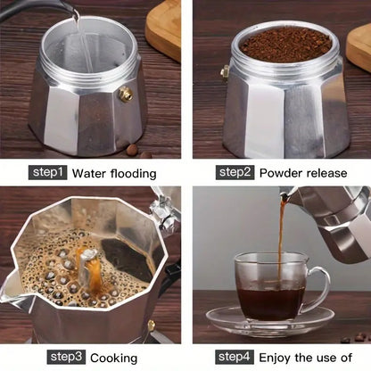 Aluminum Espresso Stovetop Perfect for Home Mocha & Tea Brewing, Elegant Design for Coffee Enthusiasts, Manual Espresso Maker