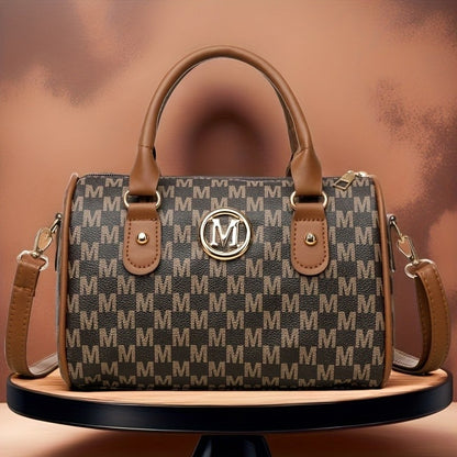 Women's Small Shoulder Crossbody Bag with Golden "M" Design, Synthetic Faux Leather Purse for Work, Travel, Parties & Gifts