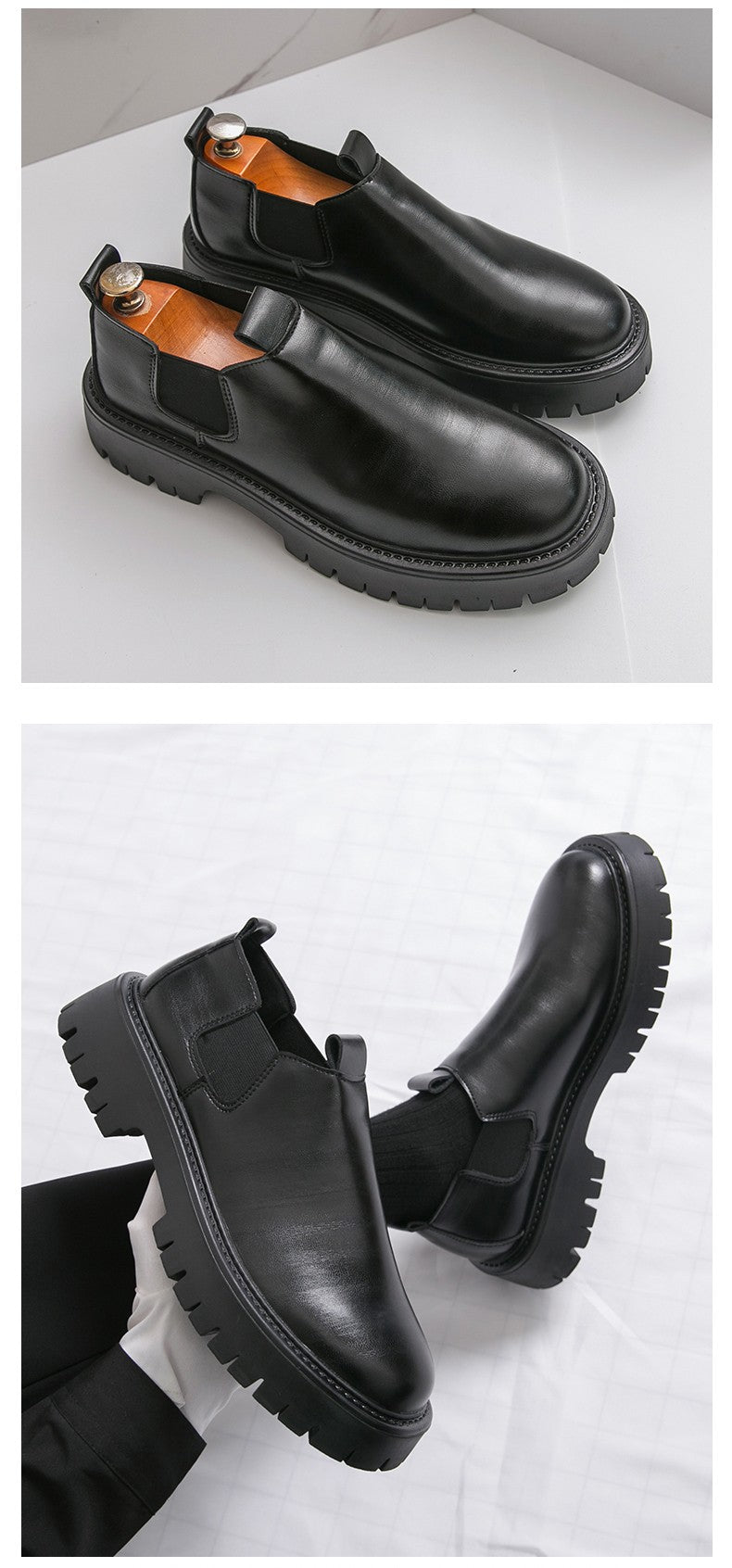 High Quality Thick Soled Leather Shoes Male Trend Men’s Dress Shoes Formal Leather Platform Loafers Shoes For Man