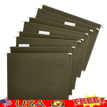 Standard Green Hanging File Folders Letter Size 1/5 Cut Tabs Inserts Box of 25 Durable Organizers Home Office Filing