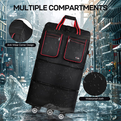 Foldable Travel Bag Hand Carry Duffel Bag with Wheels Expandable Rolling Travel Bag Large Capacity Waterproof Luggage Bag