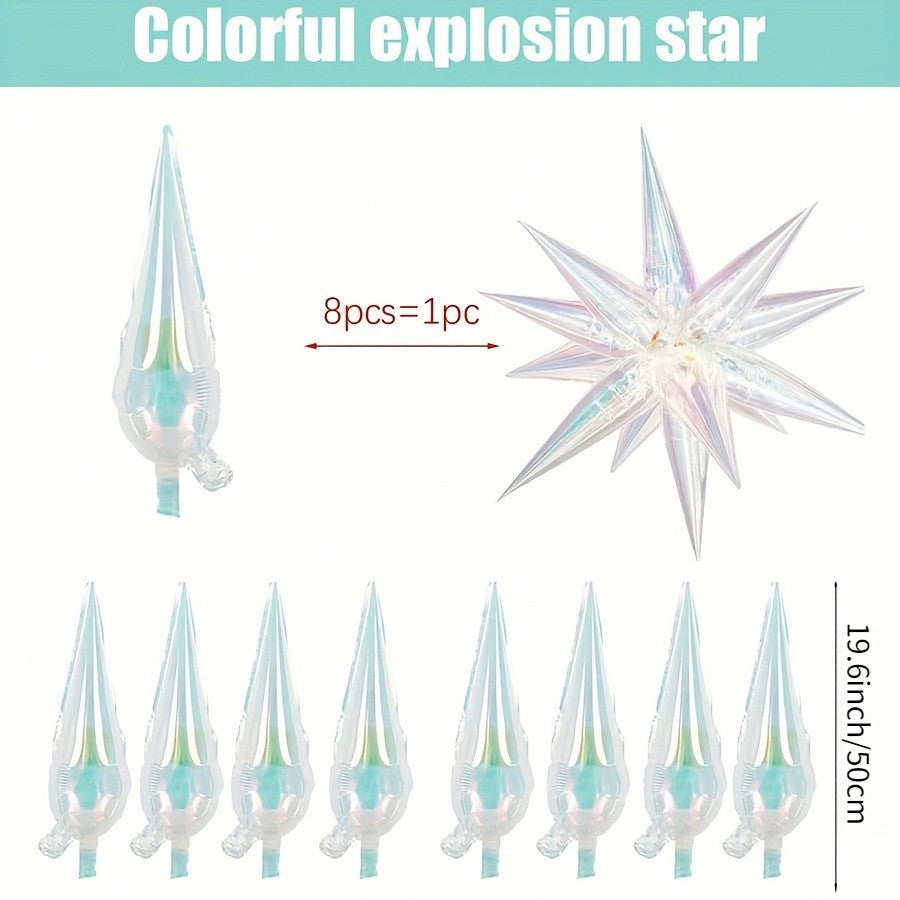 1Set Laser Colorful Transparent Teardrop and Cone Foil Balloons, DIY Holographic Explosion Star Design Balloons