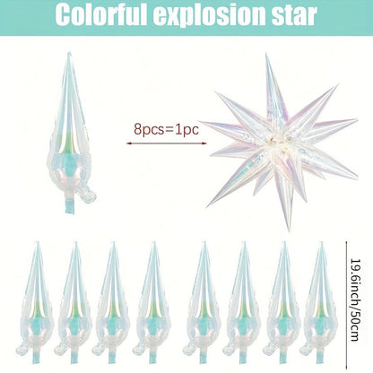 1Set Laser Colorful Transparent Teardrop and Cone Foil Balloons, DIY Holographic Explosion Star Design Balloons